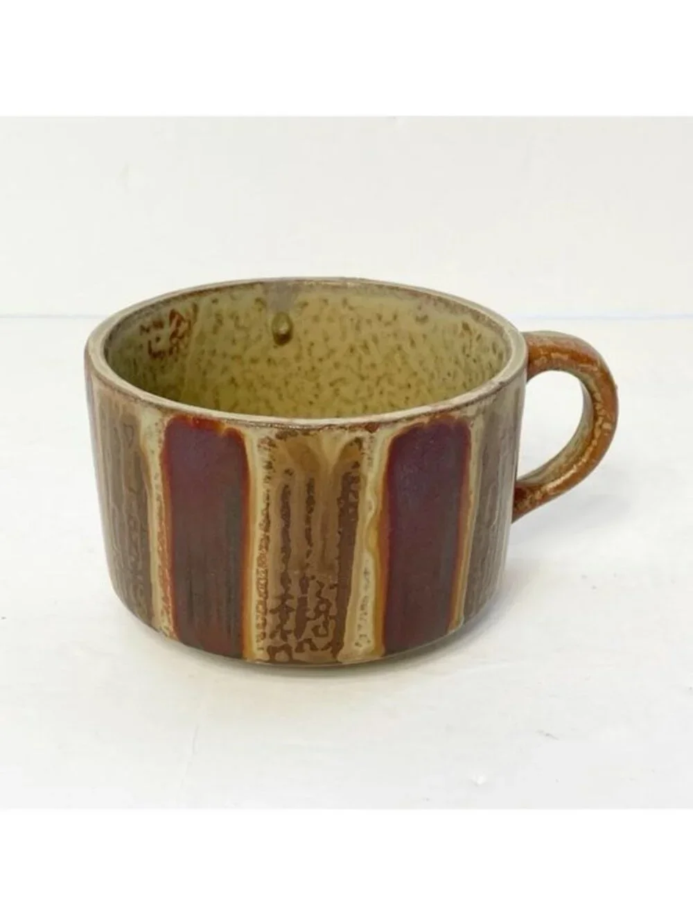 Set Of 2 Vintage Oversized Stoneware Mugs Large Tea Coffee Latte MCM Striped